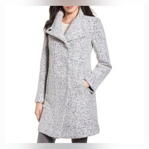 Kenneth Cole New York Asymmetrical Boucle Walker Wool Coat, Zinc